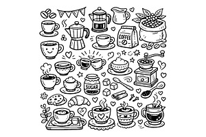 Cute doodle cartoon coffee shop
