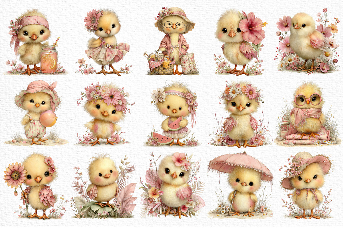 Whimsical Summer Chick Clipart, an Illustration by Craft Nest (Photo 6 of 12)
