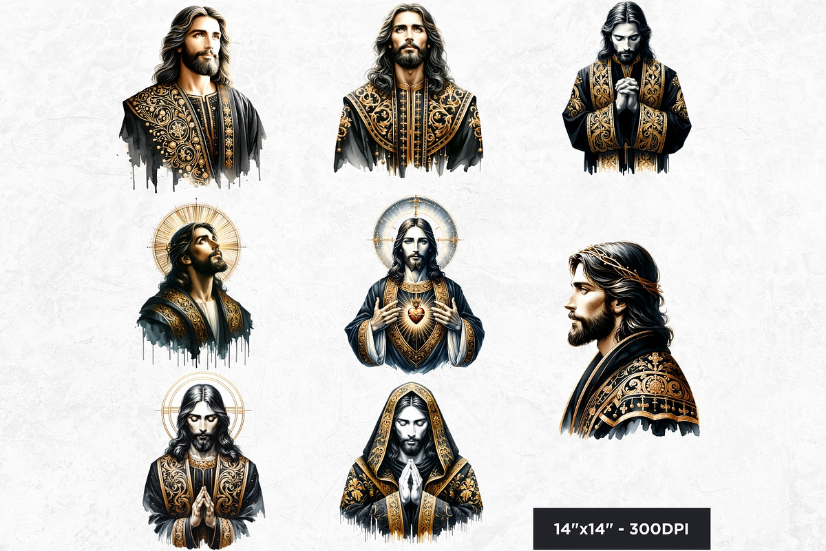 Black and Gold Jesus Christ clipart, a Person Illustration by ThatsDesignArt (Photo 5 of 10)