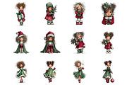 Whimsical Christmas Girl Clipart, a Seasonal Illustration by fashionaddict (Thumbnail 4 of 7)