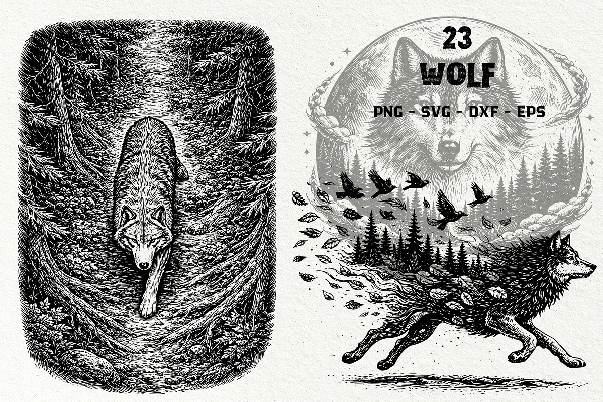 Wolf Wildlife Engraving Graphics, an Animal Illustration by DENIDigitalArtSudio (Photo 1 of 12)