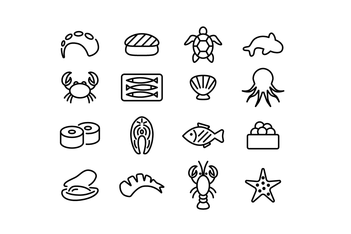 SEA FOOD - vector line icons, an Outline Icon by marusdesign (Photo 2 of 2)