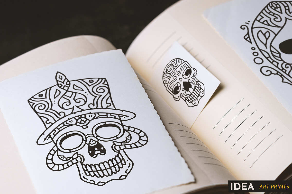 100 Decorative Vector Skulls, a Decorative Illustration by pixaroma (Photo 16 of 37)