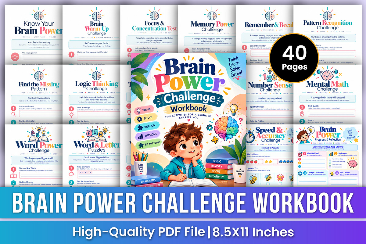 Brain Power Challenge Workbook kdp, a Stationery Template by Mustafiz (Photo 1 of 4)