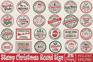 Stamp Christmas Round Sign SVG Bundl, a Graphic by DollarSmart