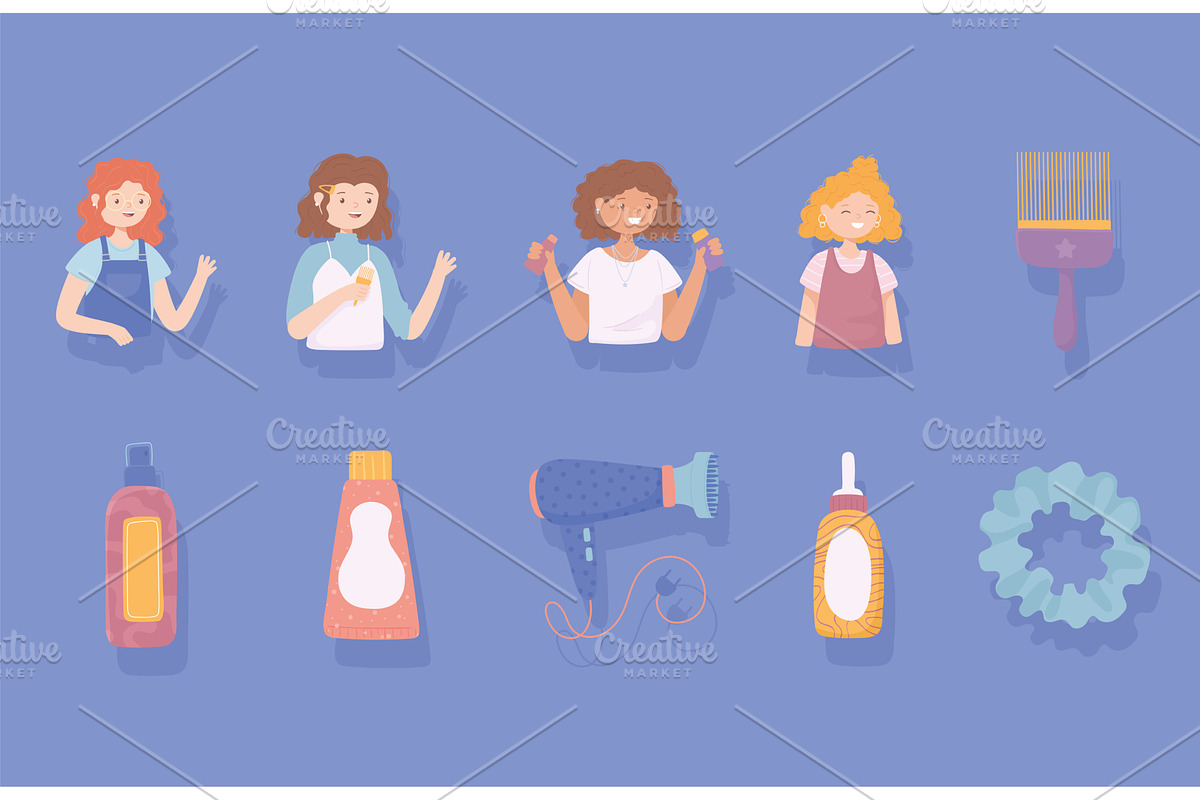set girls curly hair, a Person Illustration by studiogstock