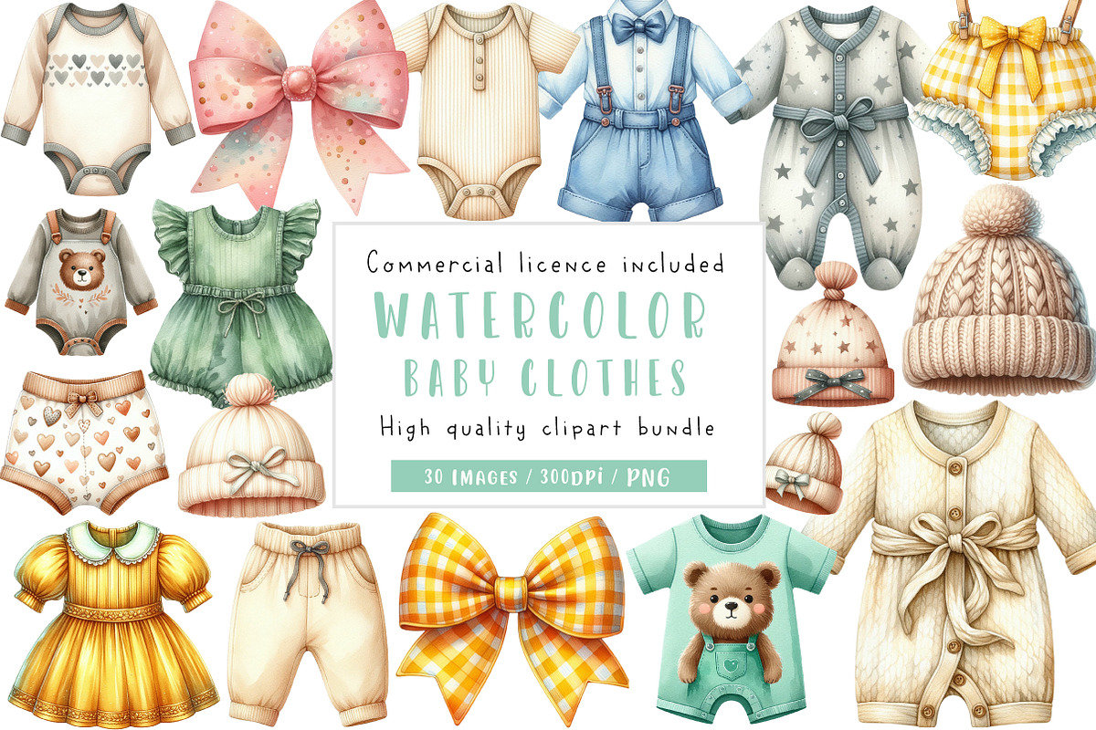 Baby clothes watercolor clipart, an Illustration by CreationArt (Photo 1 of 6)