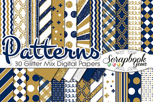 GOLD & NAVY BLUE GLITTER MIX PAPERS