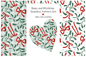 Mistletoe and Bows Seamless Patterns
