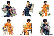 Black Woman Flowers Clipart, an Illustration by DreamArtGraphic (Thumbnail 4 of 4)