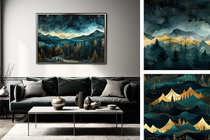 Blue Night Landscape Pattern Print