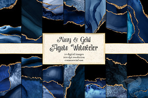 Navy & Gold Agate Watercolor Texture