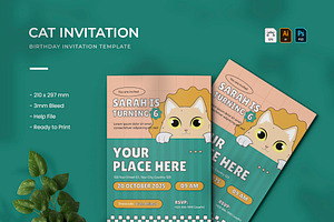 Cat - Birthday Invitation, a Print Template by VUNIRA