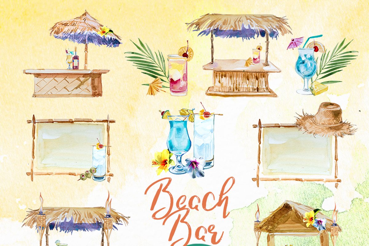 Watercolor Beach Bar Clipart, a Food Illustration by ArtCreationsDesign (Photo 5 of 8)