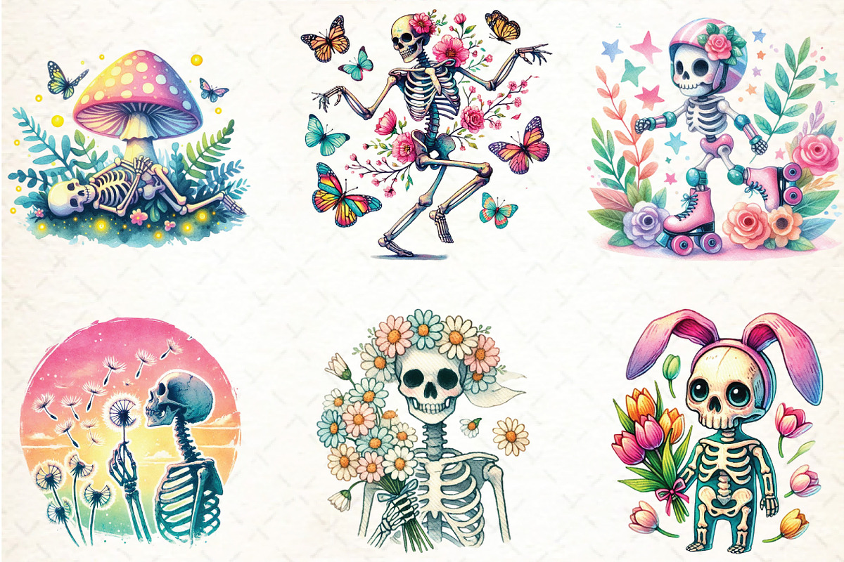 Watercolor Spring Skeleton Sublimati, an Illustration by DreamCafeArt (Photo 2 of 3)