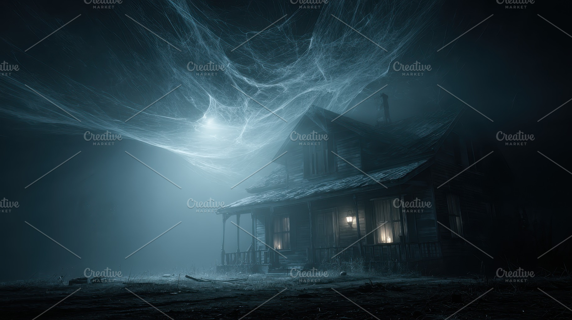 Haunted House Night Fog Giant Spider, a Photo by Pixeness Studio