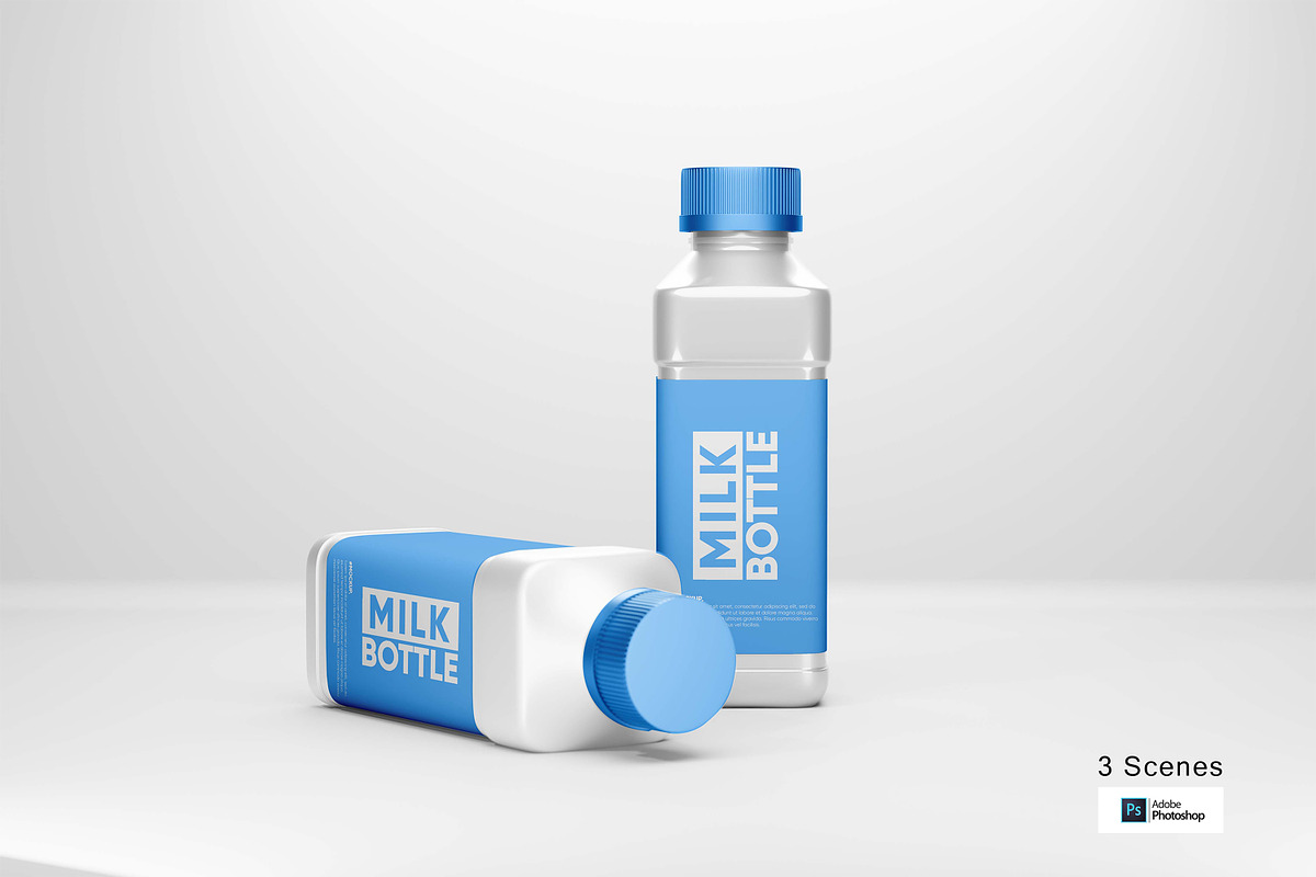 Milk Bottle Mockups, a Cups & Container Mockup by Alhaytar (Photo 1 of 3)