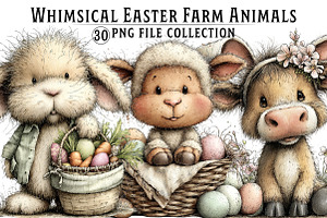 Easter Farm Animals Clipart, an Illustration by Dream Creation
