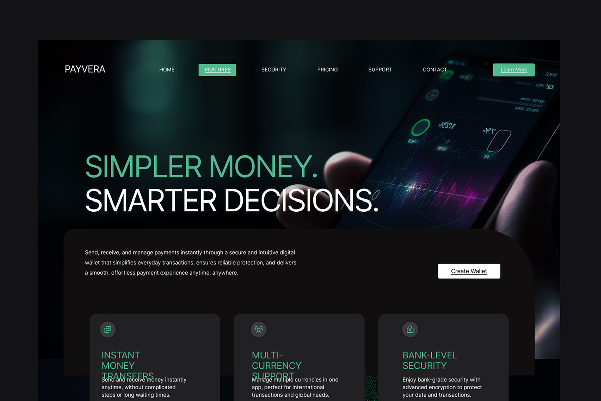 Figma E-Wallet Landing Page, a Landing Page Template by Musara (Photo 3 of 6)