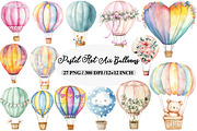 Pastel Hot Air Balloons Clipart, an Illustration by Daily.Designs (Thumbnail 1 of 5)