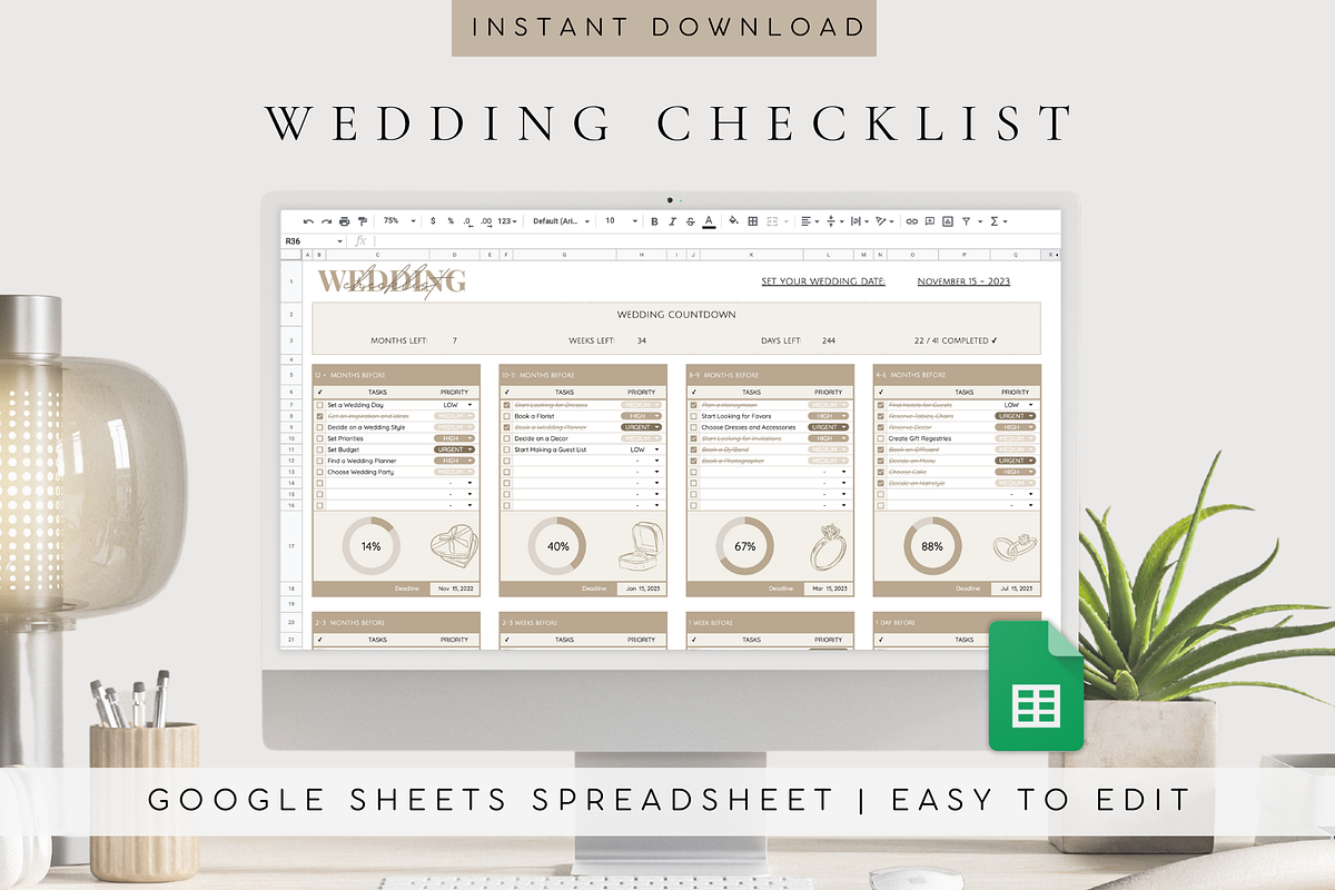 Wedding Checklist Google Sheets, a Templates & Theme by BRANDcontent (Photo 1 of 5)