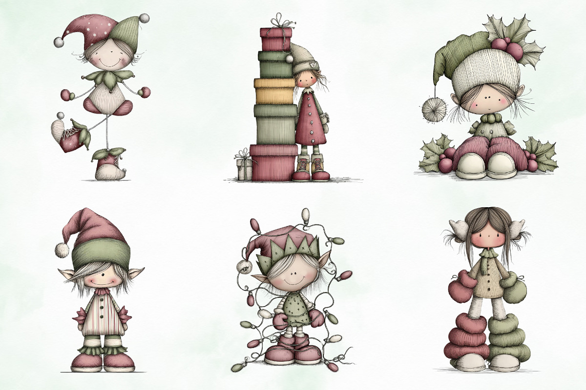 Whimsical Christmas Elf Clipart, an Illustration by Creative Art (Photo 3 of 11)