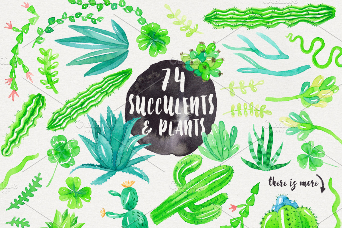 Green Madness-Watercolor Succulents, an Illustration by Stella's Graphic Supply (Photo 2 of 6)