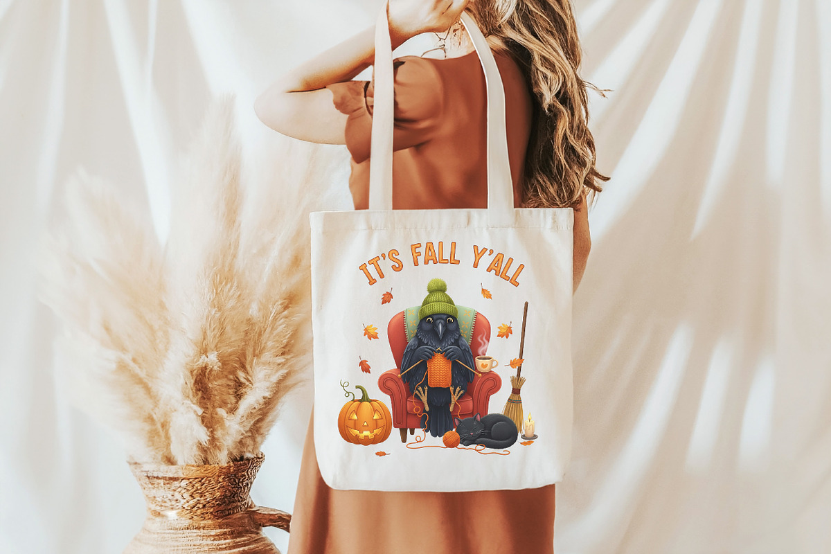 Fall Y’all Png, Cozy Knitting Crow &, an Illustration by DreamCafeArt (Photo 3 of 7)
