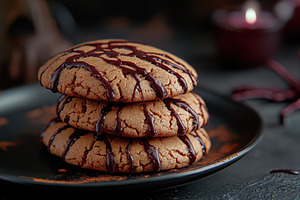 Delicious chocolate drizzled cookies, a Photo by Tanuart