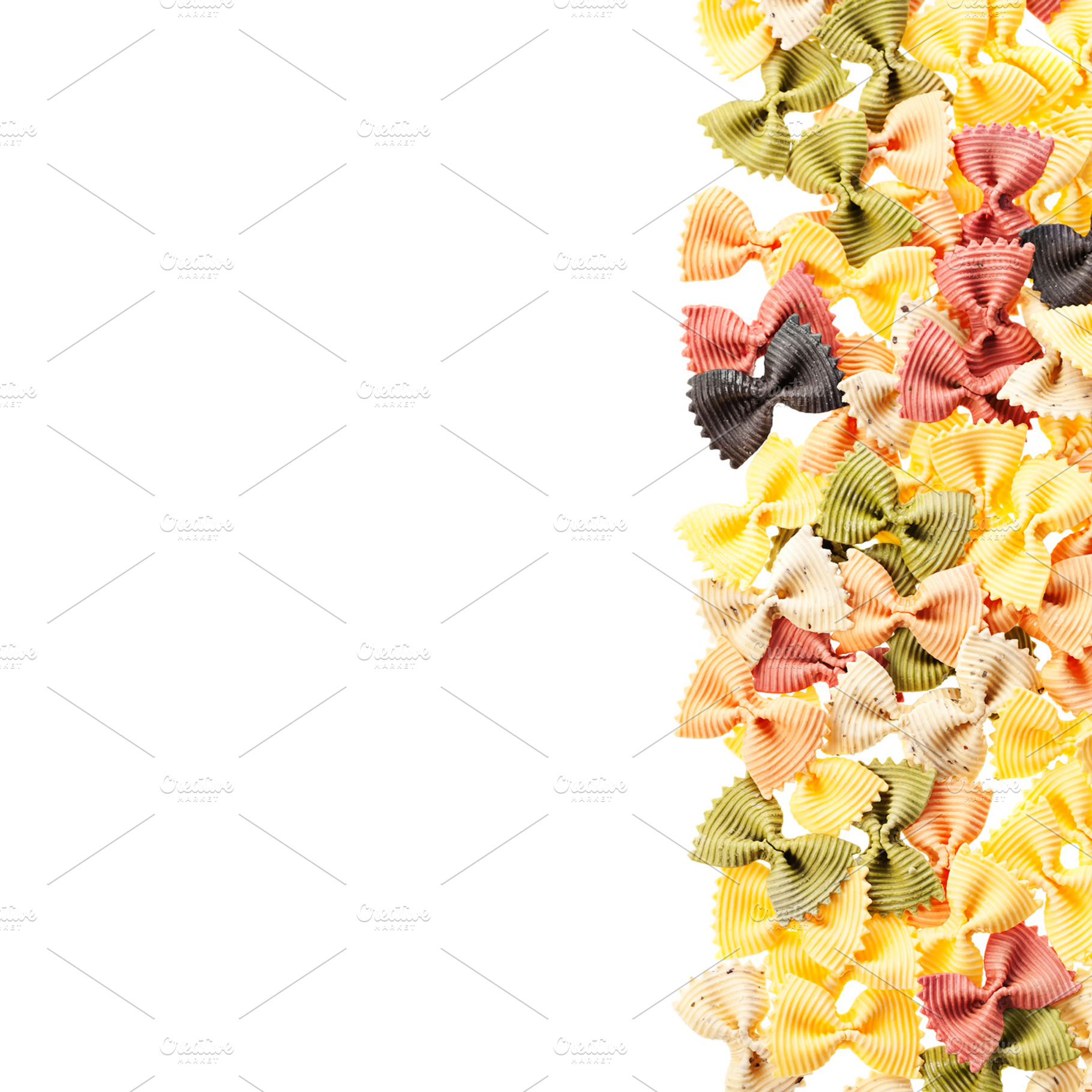 Multicolored italian pasta background featuring background, closeup, and color