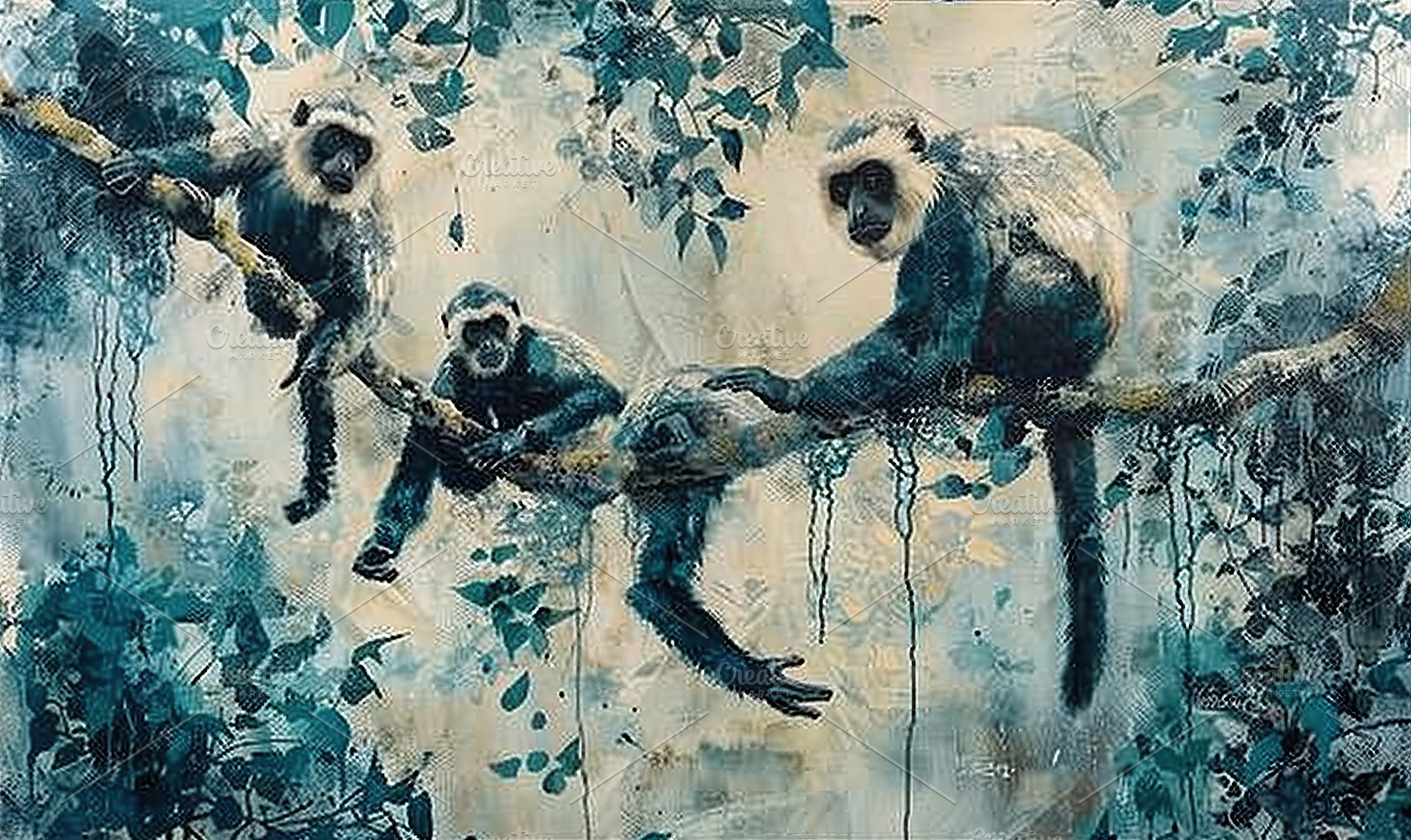 A group of golden langurs huddled to, an Animal Photo by LOGOCREATIVE