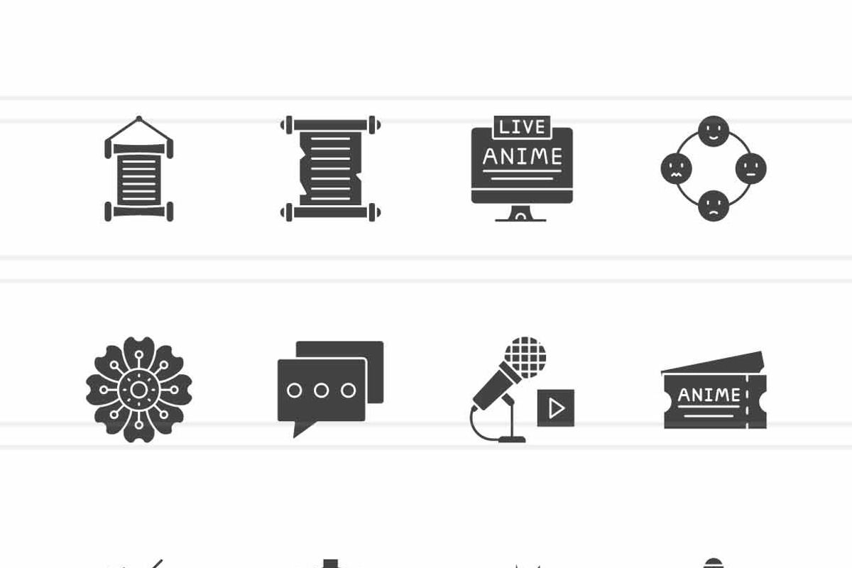25 Anime & Manga Culture Glyph Icons, an Icon by IconBunny (Photo 2 of 2)