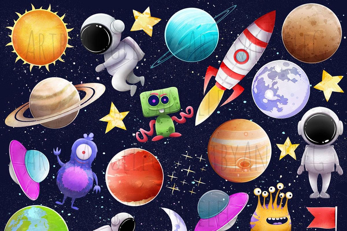 Space Planet & Astronaut PNG Clipart, a Person Illustration by Art by Angele G (Photo 2 of 5)