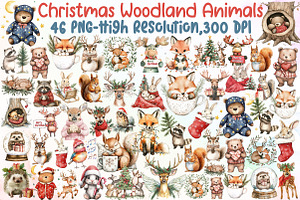 Sweet Christmas Woodland Animals Cli, an Illustration by Sublimation Artist