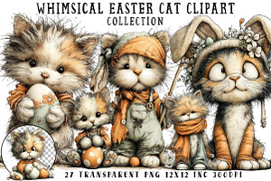 Whimsical Easter Cat Clipart, an Illustration by OK Design