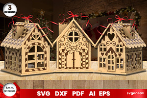 Gingerbread Christmas Houses, a Decorative Illustration by svgocean