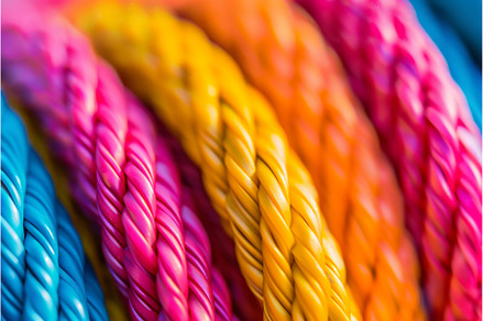 Vibrant multicolored braided ropes, an Abstract Photo by Ylivdesign