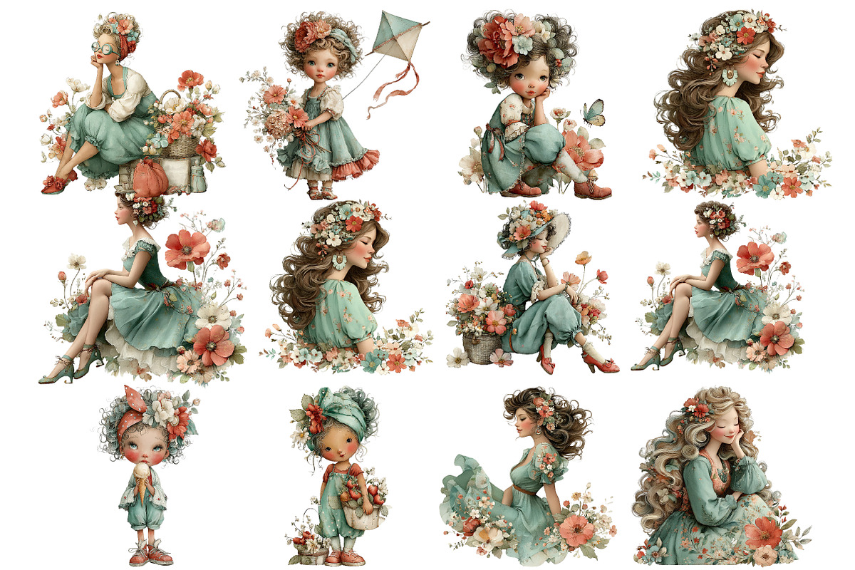 Whimsical Summer Girls Clipart, an Illustration by DreamArtGraphic (Photo 2 of 5)