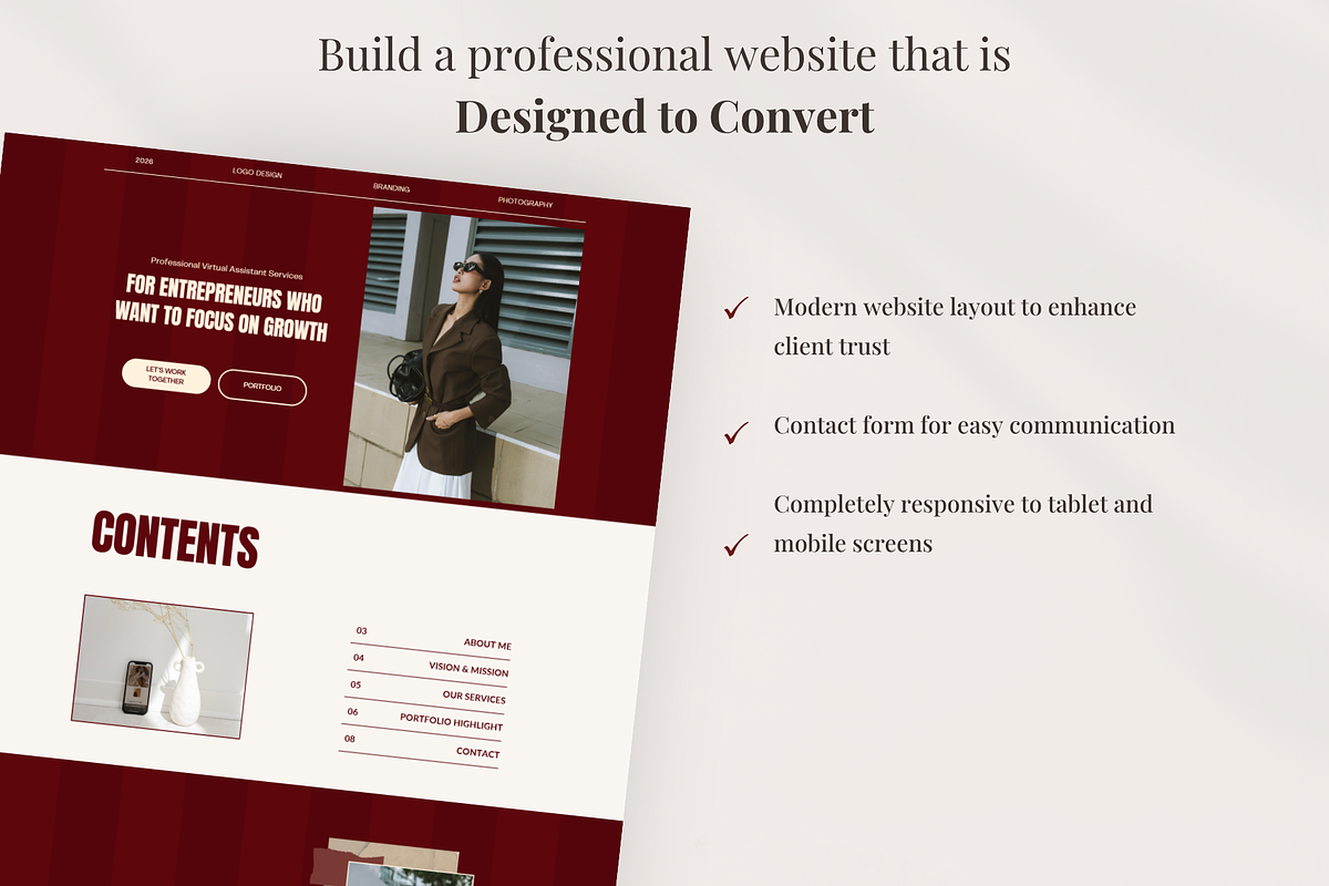 Virtual Assistant Website Template, a Landing Page Template by GlamWebDesigns (Photo 4 of 8)