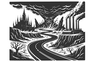 Road Leading to Devil in Dystopian, an Illustration by AlexArt