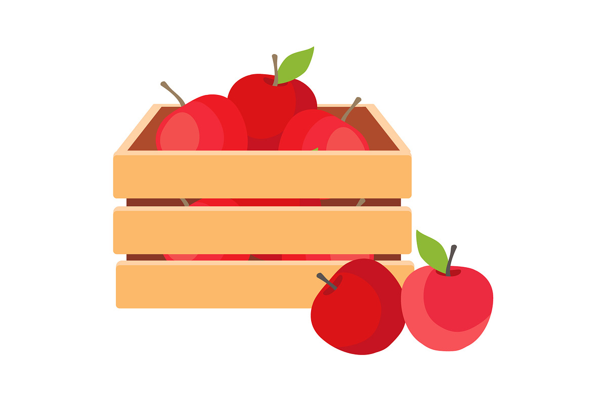 Fresh ripe red apples in wooden box, a Food Illustration by Viktorijareut