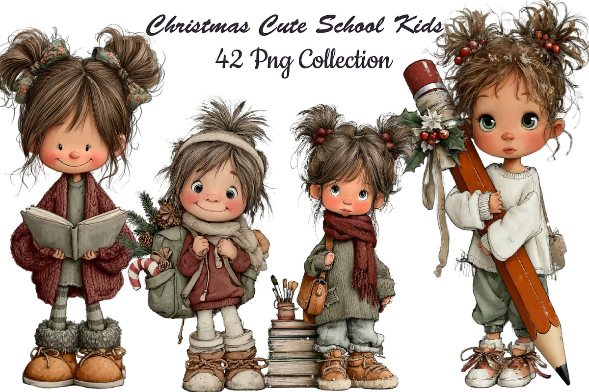 Christmas Cute School Kids Clipart, an Object Illustration by DreamCafeArt (Photo 1 of 6)