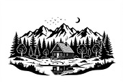 50 Forest Cabin Landscape Silhouette, an Empty State Illustration by Amazin_art (Thumbnail 6 of 38)