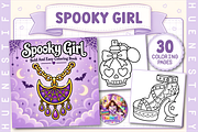 Spooky Girl Coloring Book, a Seasonal Illustration by HueNestify (Thumbnail 1 of 4)