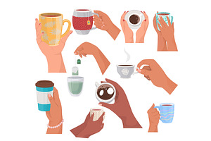 Women Hands Holding Tea Cups And