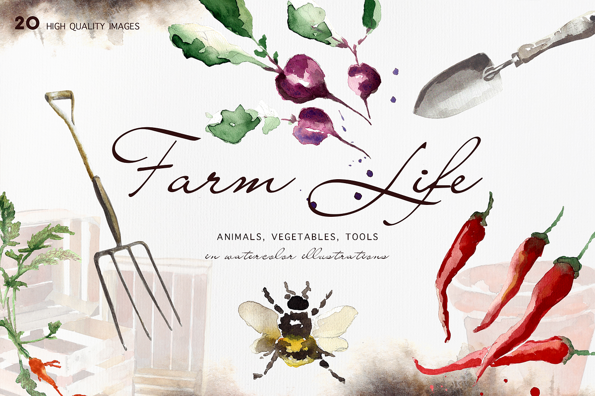 Farm Life watercolour set, an Object Graphic by Splash! (Photo 1 of 5)
