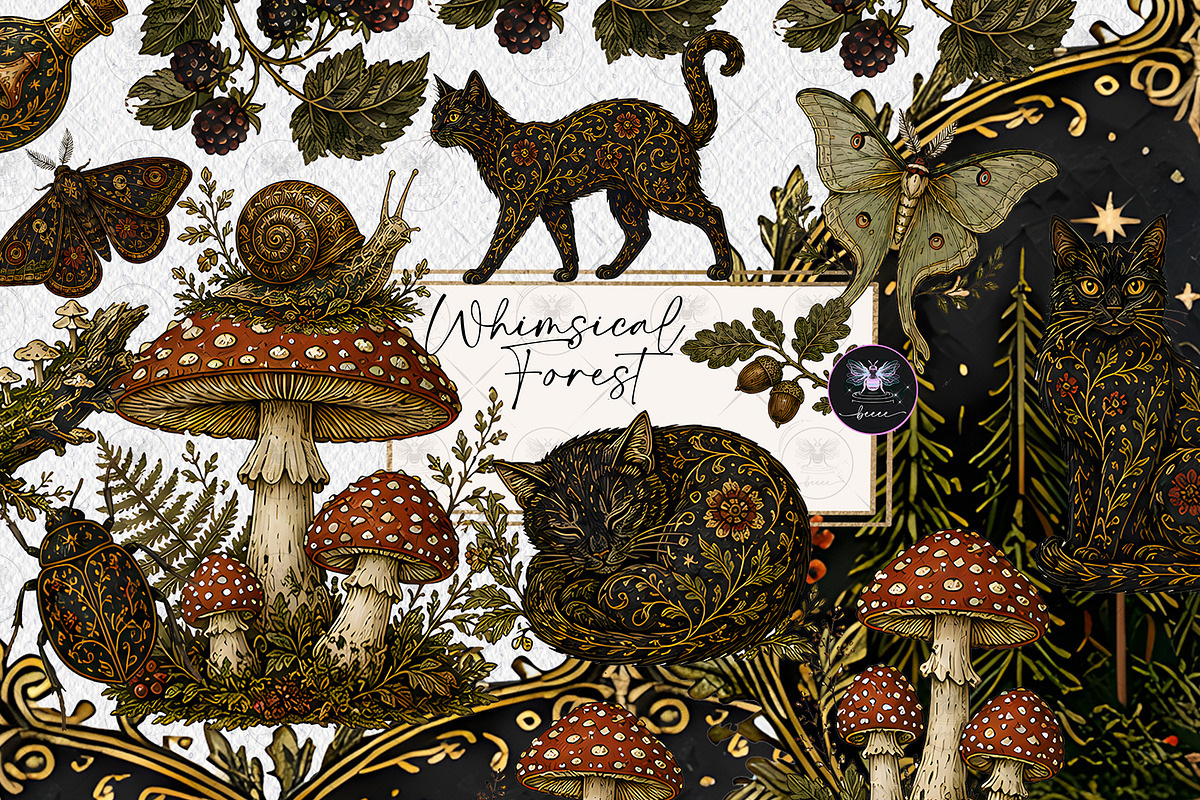 Whimsical Enchanted Forest Clipart, a Decorative Illustration by BigCakeBee (Photo 1 of 3)
