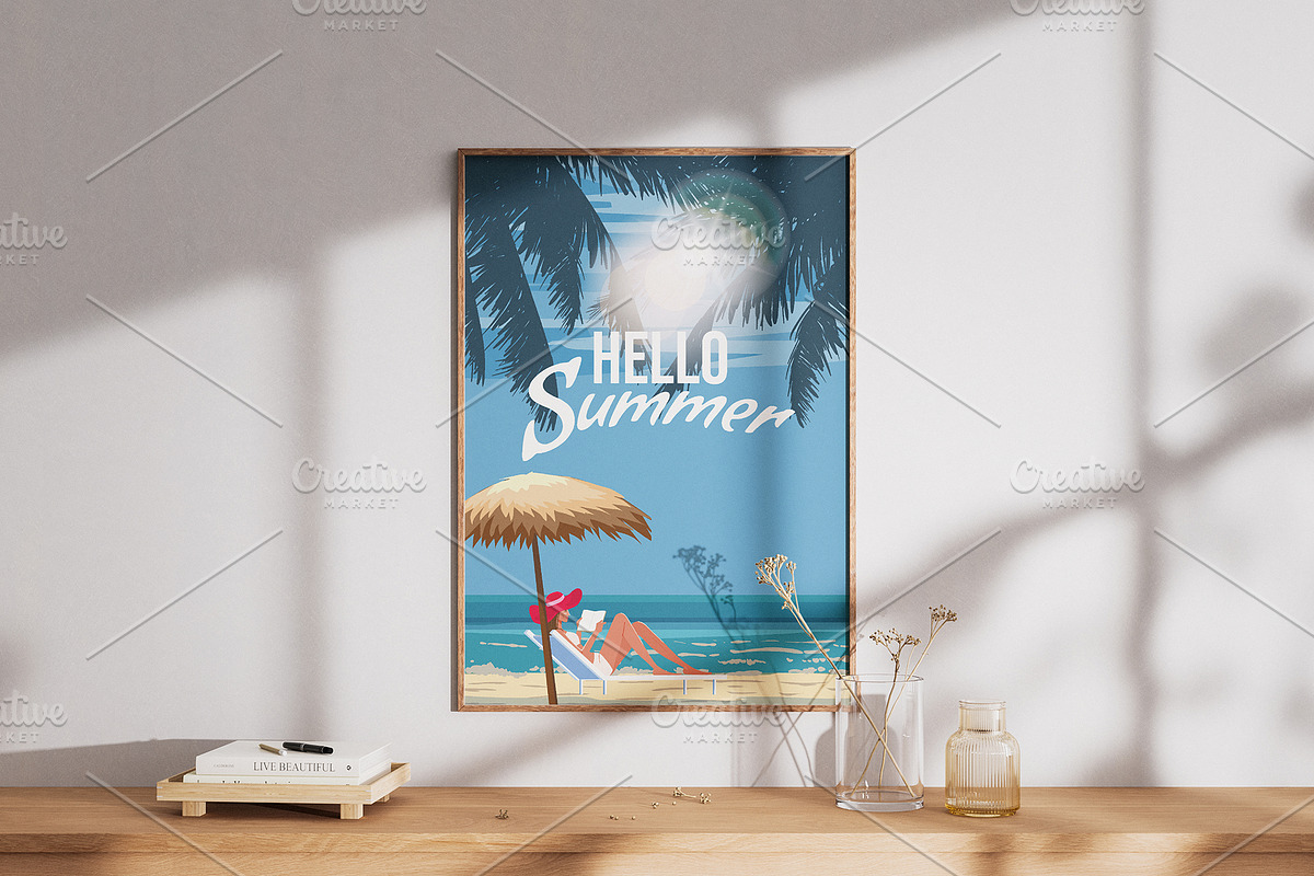 Hello Summer poster. Woman in chaise, a Seasonal Illustration by Vector_Up (Photo 4 of 4)