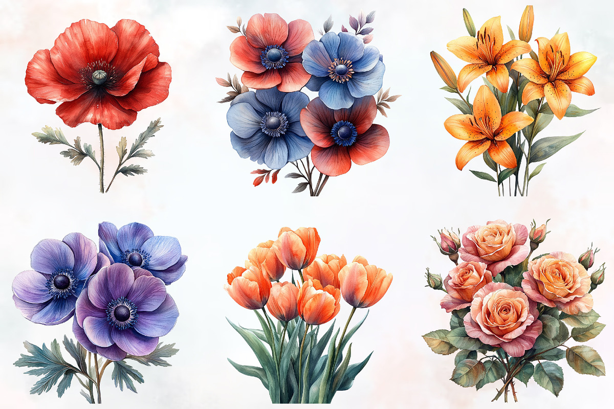 Summer Flowers Clipart, an Illustration by RobertsArt (Photo 5 of 7)