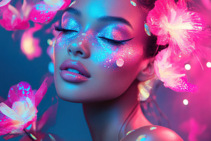 Creative makeup art featuring vibrant colors and floral accents, a Person Photo by AlyaAnd